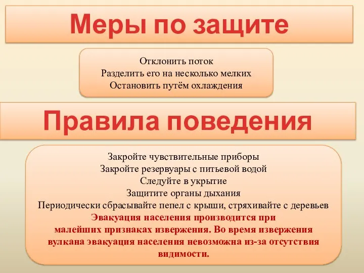 Меры по защите населения Отклонить поток Разделить его на несколько мелких