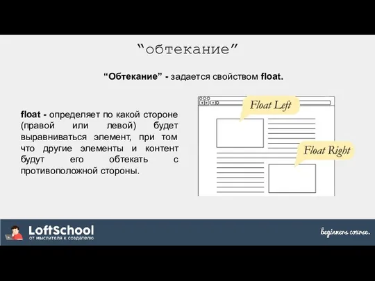 “обтекание” float - определяет по какой стороне (правой или левой) будет