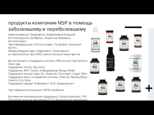 продукты компании NSP в помощь заболевшему и переболевшему Ощелачивание: Хлорофилл, Коралловый