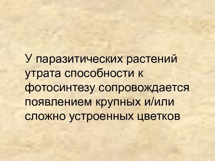 У паразитических растений утрата способности к фотосинтезу сопровождается появлением крупных и/или сложно устроенных цветков