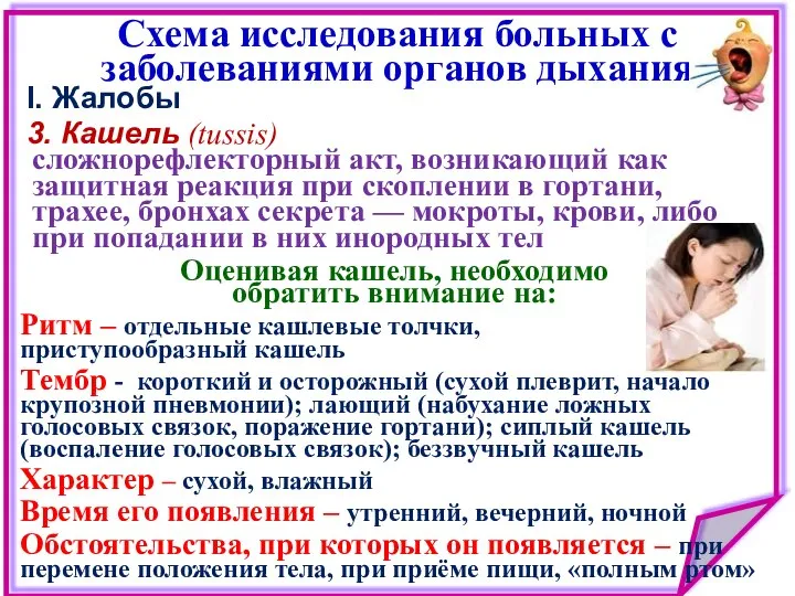 I. Жалобы 3. Кашель (tussis) Схема исследования больных с заболеваниями органов