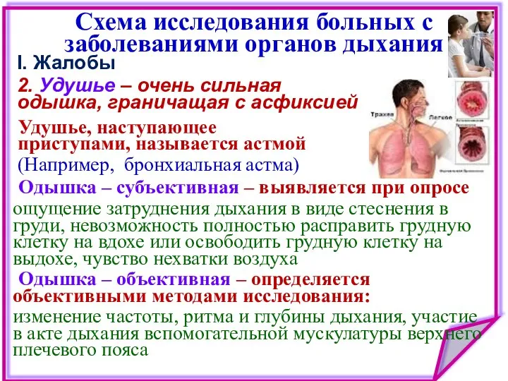 I. Жалобы 2. Удушье – очень сильная одышка, граничащая с асфиксией