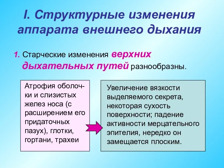 I. Структурные изменения аппарата внешнего дыхания 1. Старческие изменения верхних дыхательных