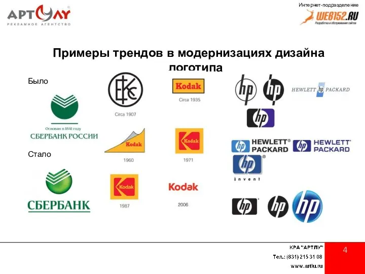 4 Примеры трендов в модернизациях дизайна логотипа Было Стало