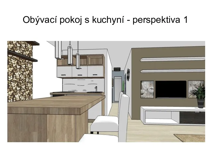 Obývací pokoj s kuchyní - perspektiva 1
