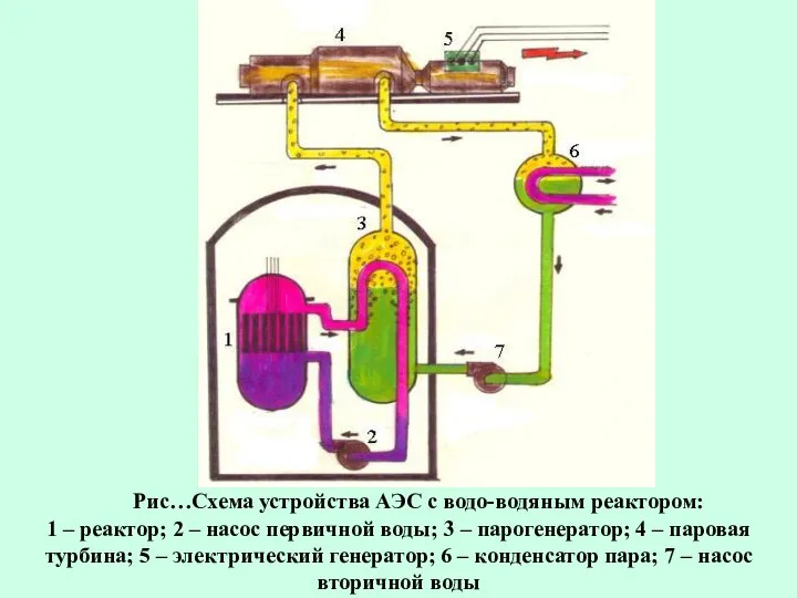 Рис…Схема устройства АЭС с водо-водяным реактором: 1 – реактор; 2 –