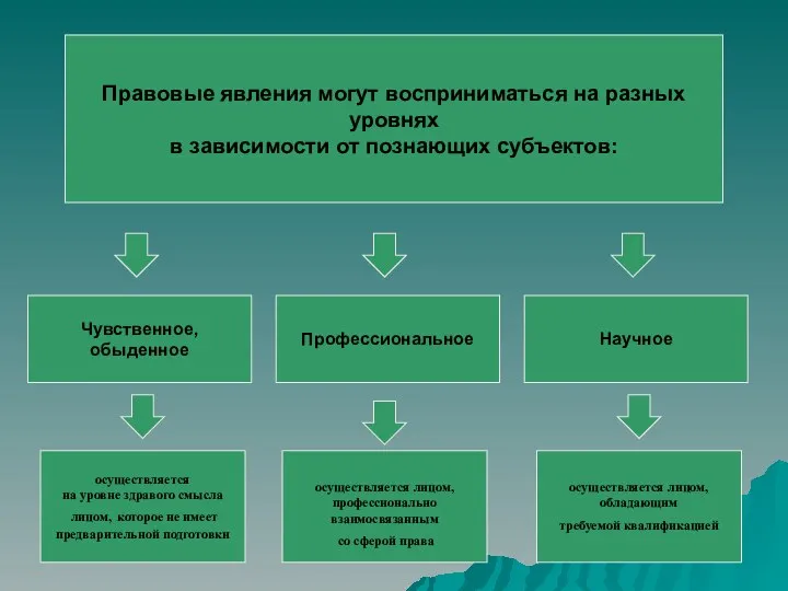 Правовые явления могут восприниматься на разных уровнях в зависимости от познающих