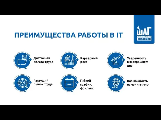 Гибкий график, фриланс Достойная оплата труда Карьерный рост Уверенность в завтрашнем