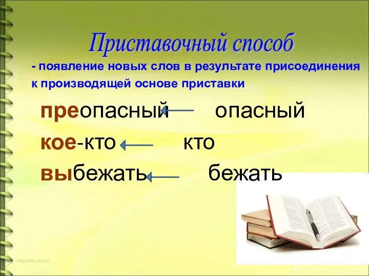 преопасный опасный кое-кто кто выбежать бежать Приставочный способ - появление новых