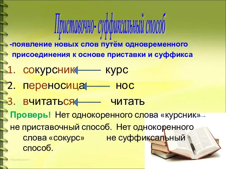 сокурсник курс переносица нос вчитаться читать Проверь! Нет однокоренного слова «курсник»