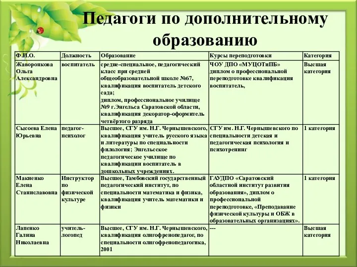 Педагоги по дополнительному образованию