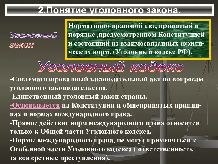 Уголовный закон 2.Понятие уголовного закона. Нормативно-правовой акт, принятый в порядке ,предусмотренном