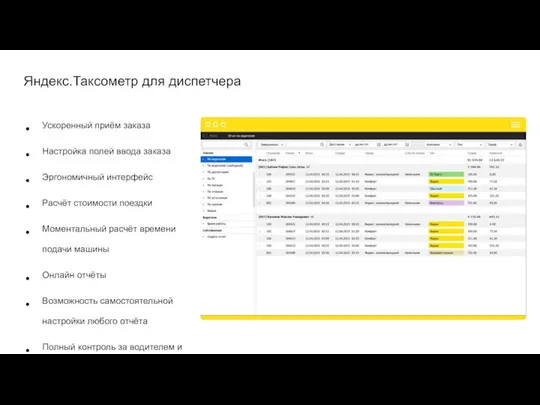 Яндекс.Таксометр для диспетчера Ускоренный приём заказа Настройка полей ввода заказа Эргономичный