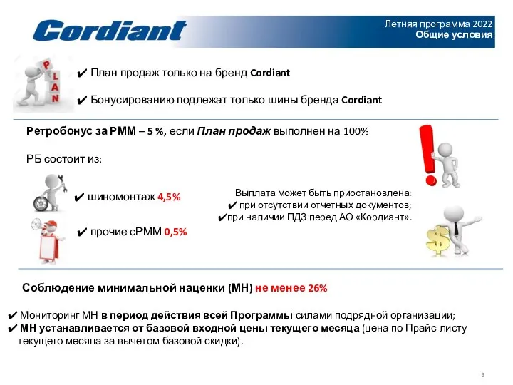 Летняя программа 2022 Общие условия План продаж только на бренд Cordiant