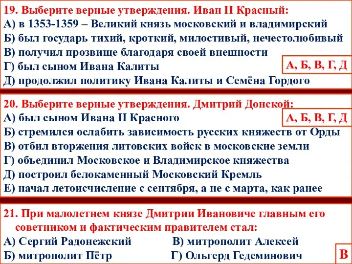 21. При малолетнем князе Дмитрии Ивановиче главным его советником и фактическим