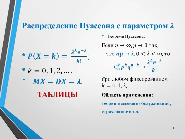 Распределение Пуассона с параметром λ