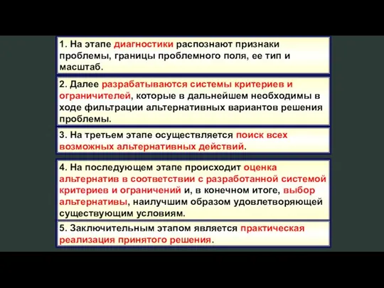 1. На этапе диагностики распознают признаки проблемы, границы проблемного поля, ее