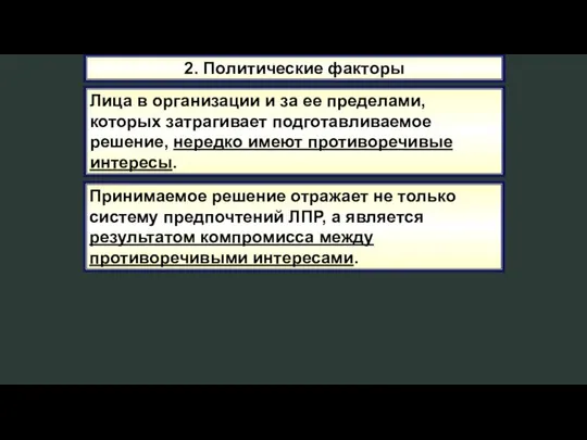 2. Политические факторы Лица в организации и за ее пределами, которых