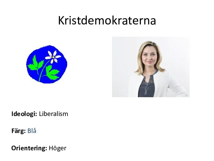 Kristdemokraterna Ideologi: Liberalism Färg: Blå Orientering: Höger