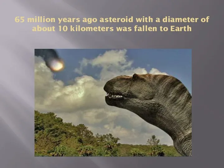 65 million years ago asteroid with a diameter of about 10 kilometers was fallen to Earth