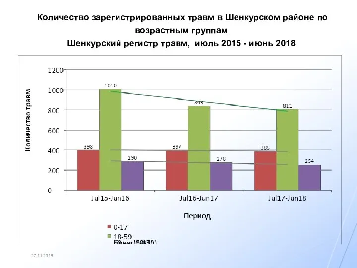 27.11.2018 Количество зарегистрированных травм в Шенкурском районе по возрастным группам Шенкурский