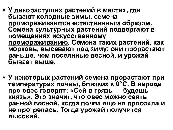 У дикорастущих растений в местах, где бывают холодные зимы, семена промораживаются