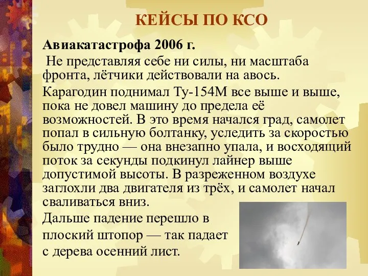 КЕЙСЫ ПО КСО Авиакатастрофа 2006 г. Не представляя себе ни силы,