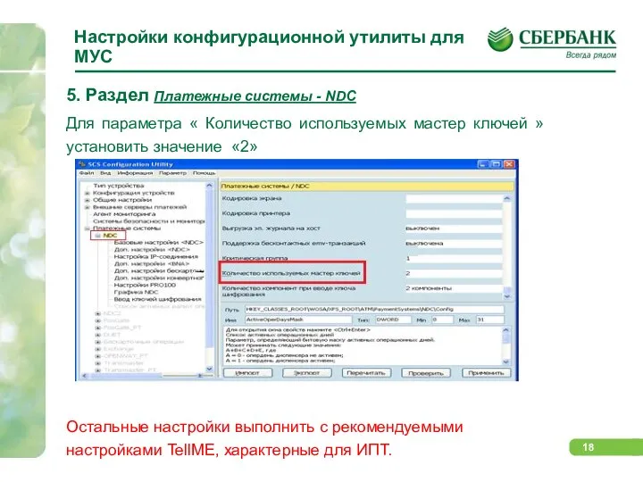 Настройки конфигурационной утилиты для МУС 5. Раздел Платежные системы - NDC