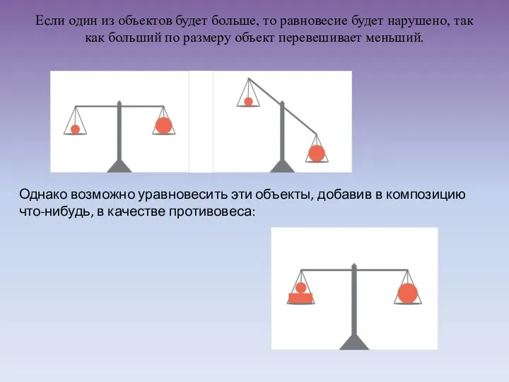 Если один из объектов будет больше, то равновесие будет нарушено, так