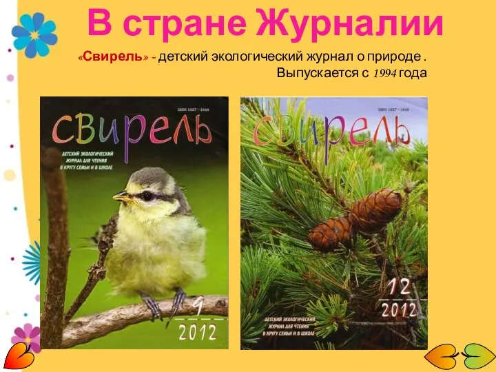 «Свирель» - детский экологический журнал о природе . Выпускается с 1994 года В стране Журналии