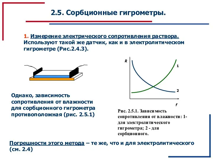 2.5. Сорбционные гигрометры. 1. Измерение электрического сопротивления раствора. Используют такой же