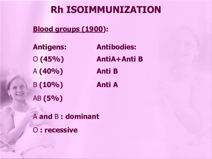 Blood groups (1900): Antigens: Antibodies: O (45%) AntiA+Anti B A (40%)