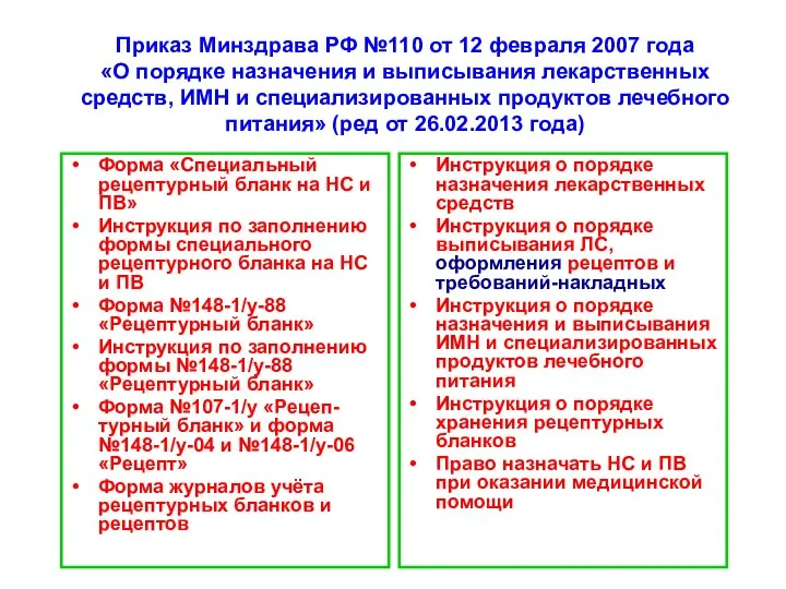 Приказ Минздрава РФ №110 от 12 февраля 2007 года «О порядке