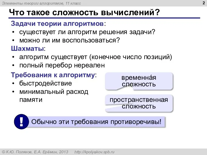 Что такое сложность вычислений? Задачи теории алгоритмов: существует ли алгоритм решения