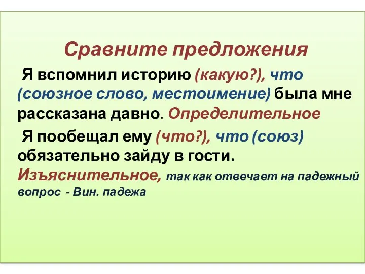 Сравните предложения Я вспомнил историю (какую?), что (союзное слово, местоимение) была