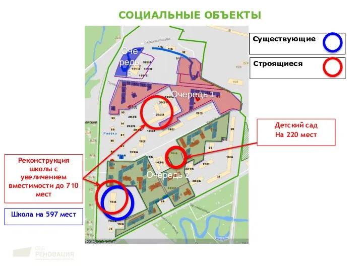 Очередь 2 СОЦИАЛЬНЫЕ ОБЪЕКТЫ Существующие Строящиеся Школа на 597 мест Детский