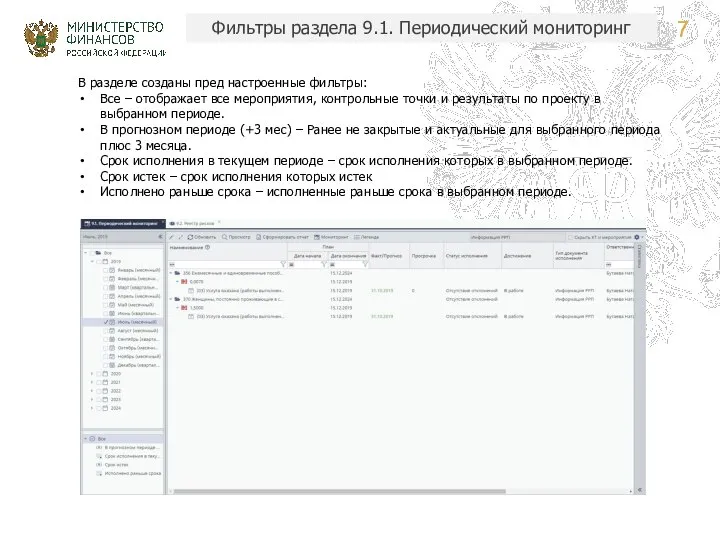 Фильтры раздела 9.1. Периодический мониторинг В разделе созданы пред настроенные фильтры: