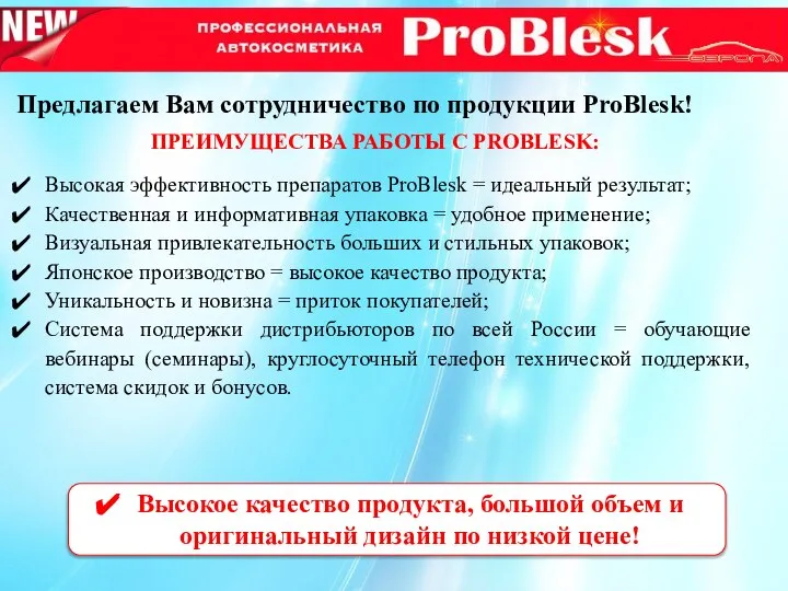 Предлагаем Вам сотрудничество по продукции ProBlesk! ПРЕИМУЩЕСТВА РАБОТЫ С PROBLESK: Высокая