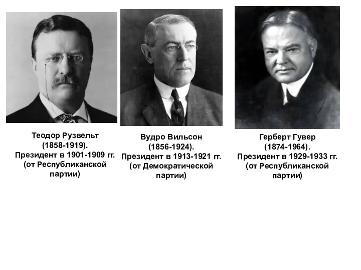 Теодор Рузвельт (1858-1919). Президент в 1901-1909 гг. (от Республиканской партии) Вудро