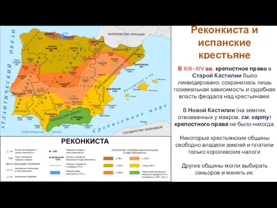 Реконкиста и испанские крестьяне В XIII–XIV вв. крепостное право в Старой