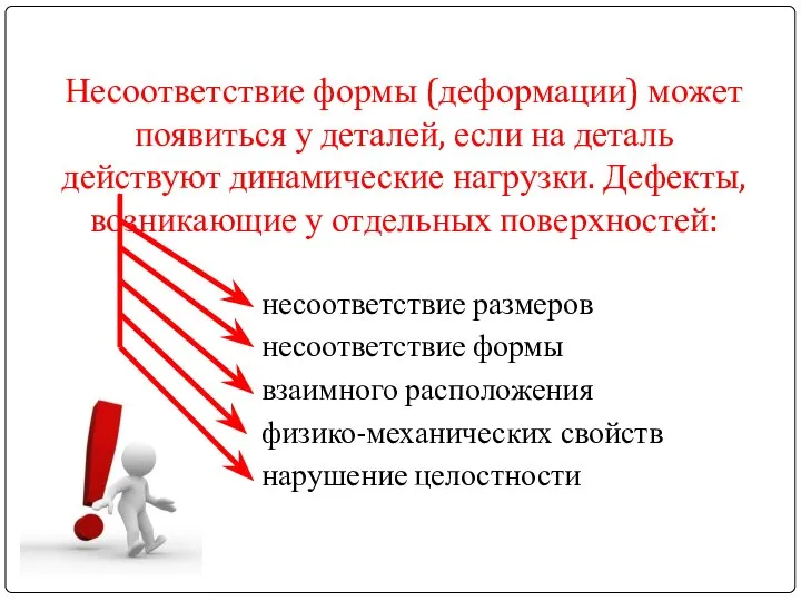 Несоответствие формы (деформации) может появиться у деталей, если на деталь действуют