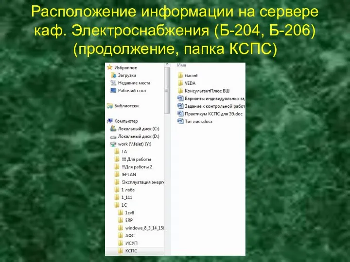 Расположение информации на сервере каф. Электроснабжения (Б-204, Б-206) (продолжение, папка КСПС)