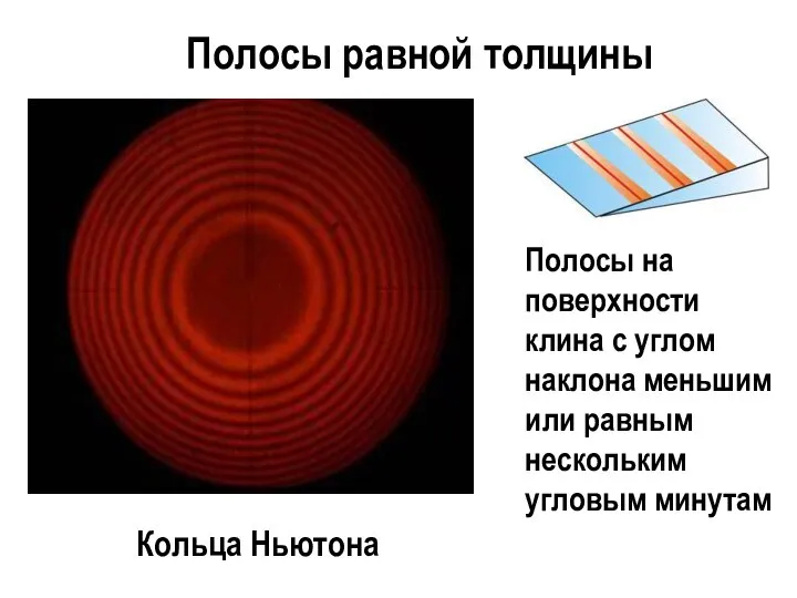 Полосы равной толщины Кольца Ньютона Полосы на поверхности клина с углом