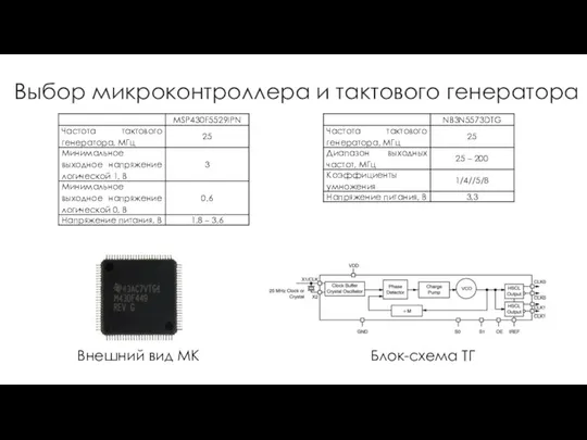 Выбор микроконтроллера и тактового генератора Внешний вид МК Блок-схема ТГ