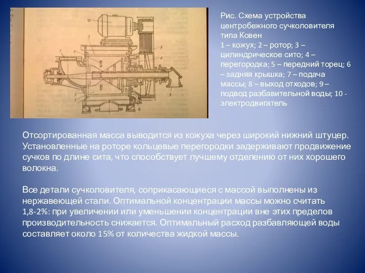 Отсортированная масса выводится из кожуха через широкий нижний штуцер. Установленные на