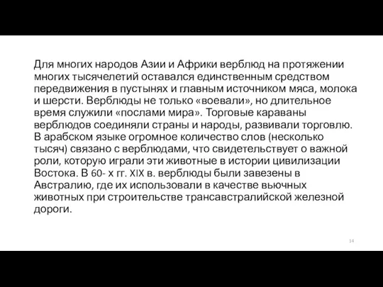 Для многих народов Азии и Африки верблюд на протяжении многих тысячелетий