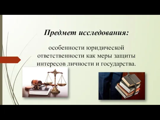 Предмет исследования: особенности юридической ответственности как меры защиты интересов личности и государства.