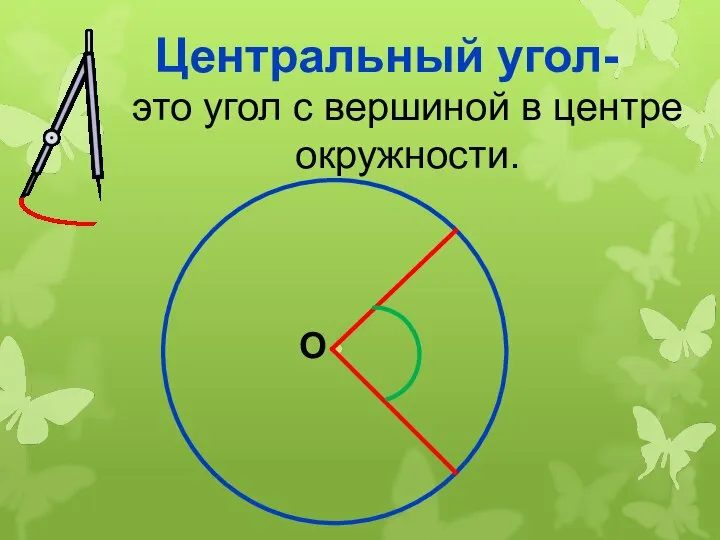 Центральный угол- это угол с вершиной в центре окружности. О