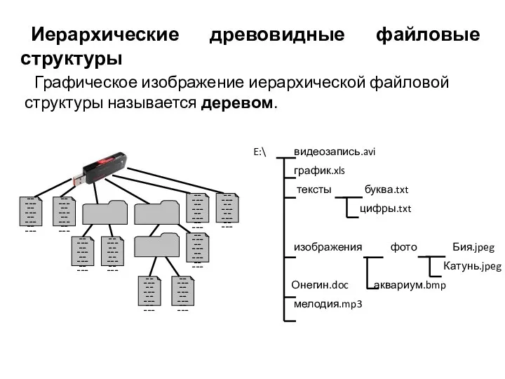 Иерархические древовидные файловые структуры Графическое изображение иерархической файловой структуры называется деревом.