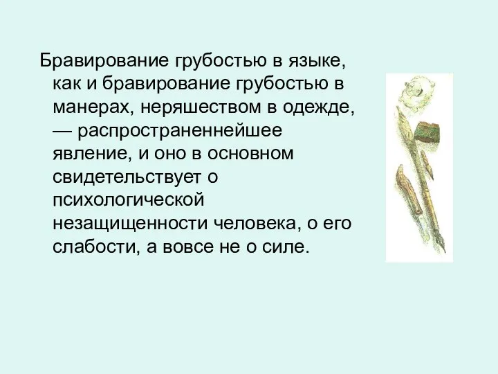 Бравирование грубостью в языке, как и бравирование грубостью в манерах, неряшеством